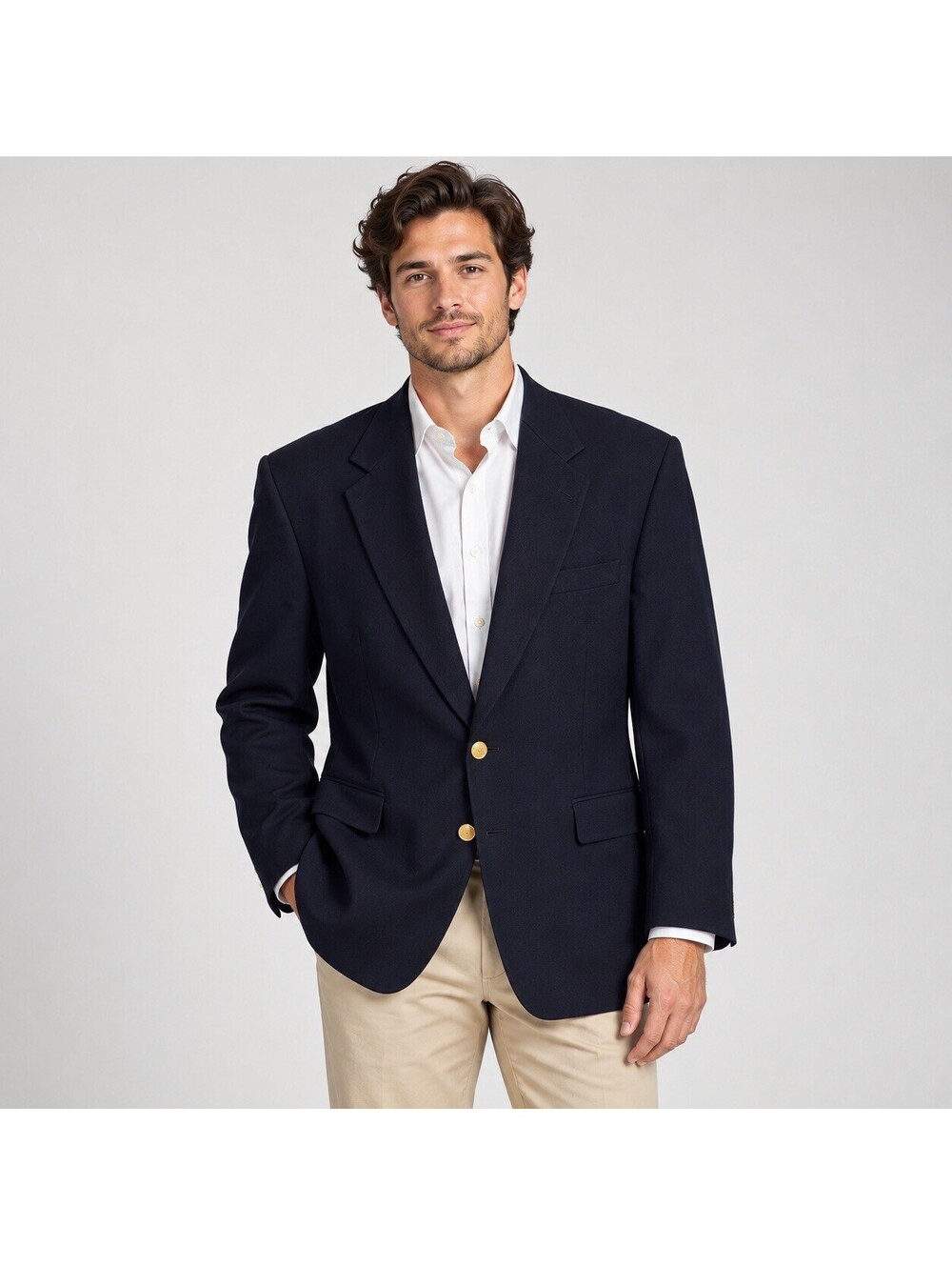 Vintage Botany 500 Navy Blue Wool Blazer 50L Men’s Gold Crest Buttons Old Money